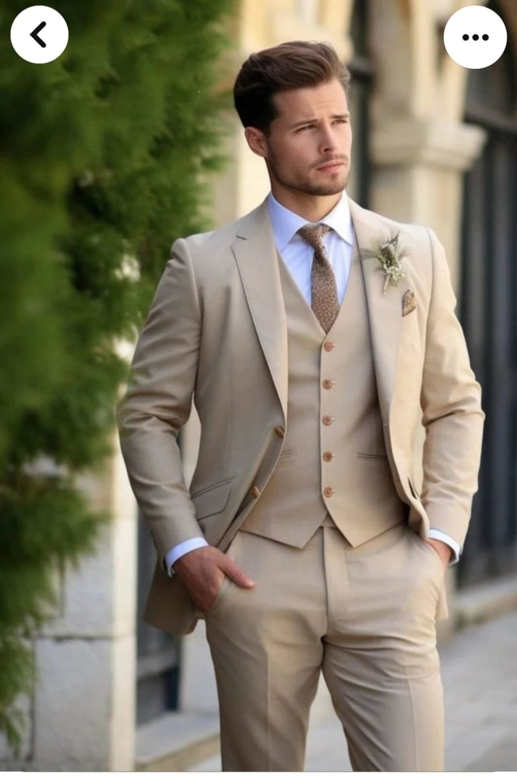 Beige 3-Piece Groom Wedding Suit