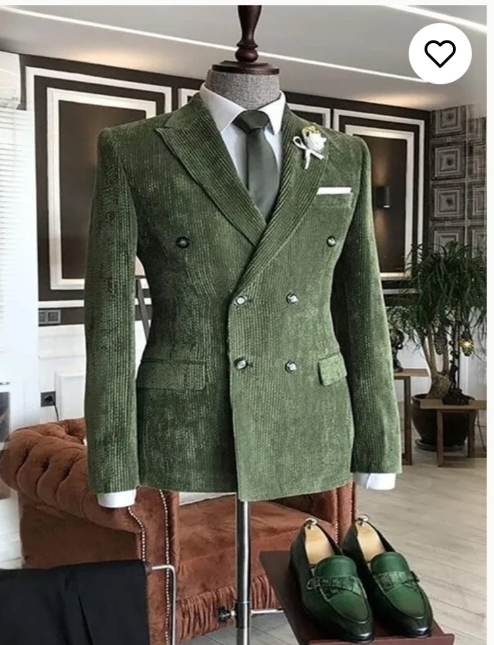 Olive Corduroy Double-Breasted Blazer