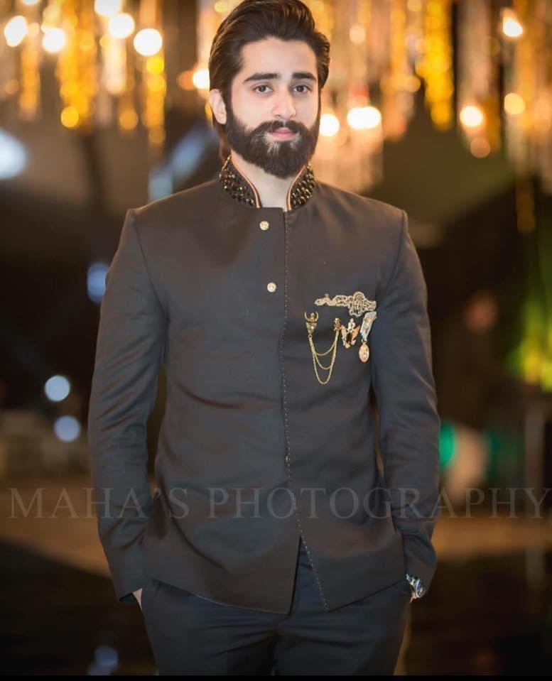 Charcoal Evening Bandhgala with Hand-Beaded Mandarin Collar & Royal Brooch